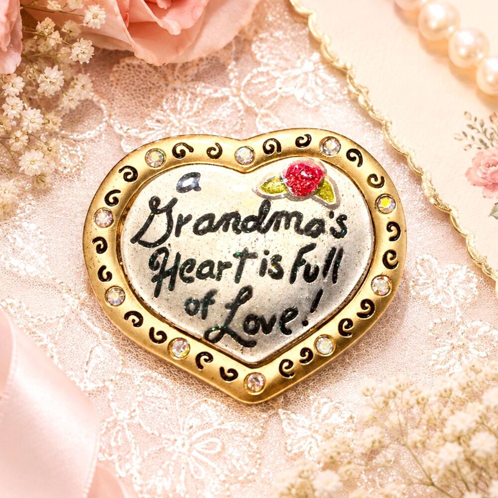 Vintage AJMC "A Grandma's Heart Is Full Of Love" Heart Brooch